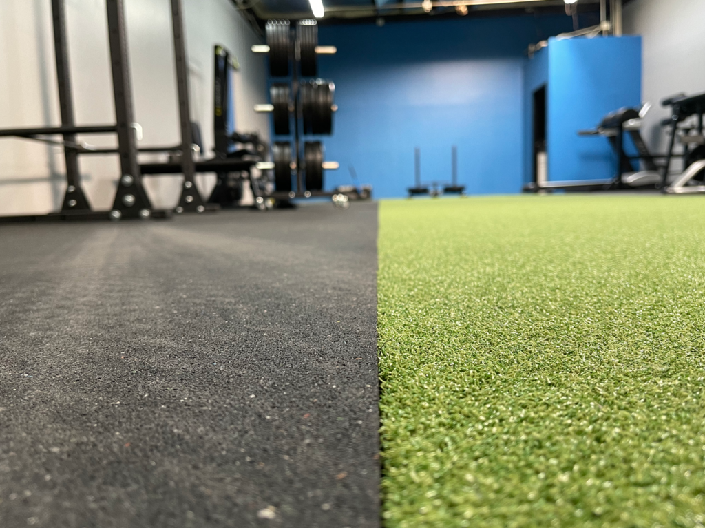 Indoor athletic turf artificial grass is great for indoor workout areas.